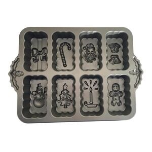 Nordic Ware Christmas Mini Bread Loaf Pan 8 Holiday Designs 6‎ Cups